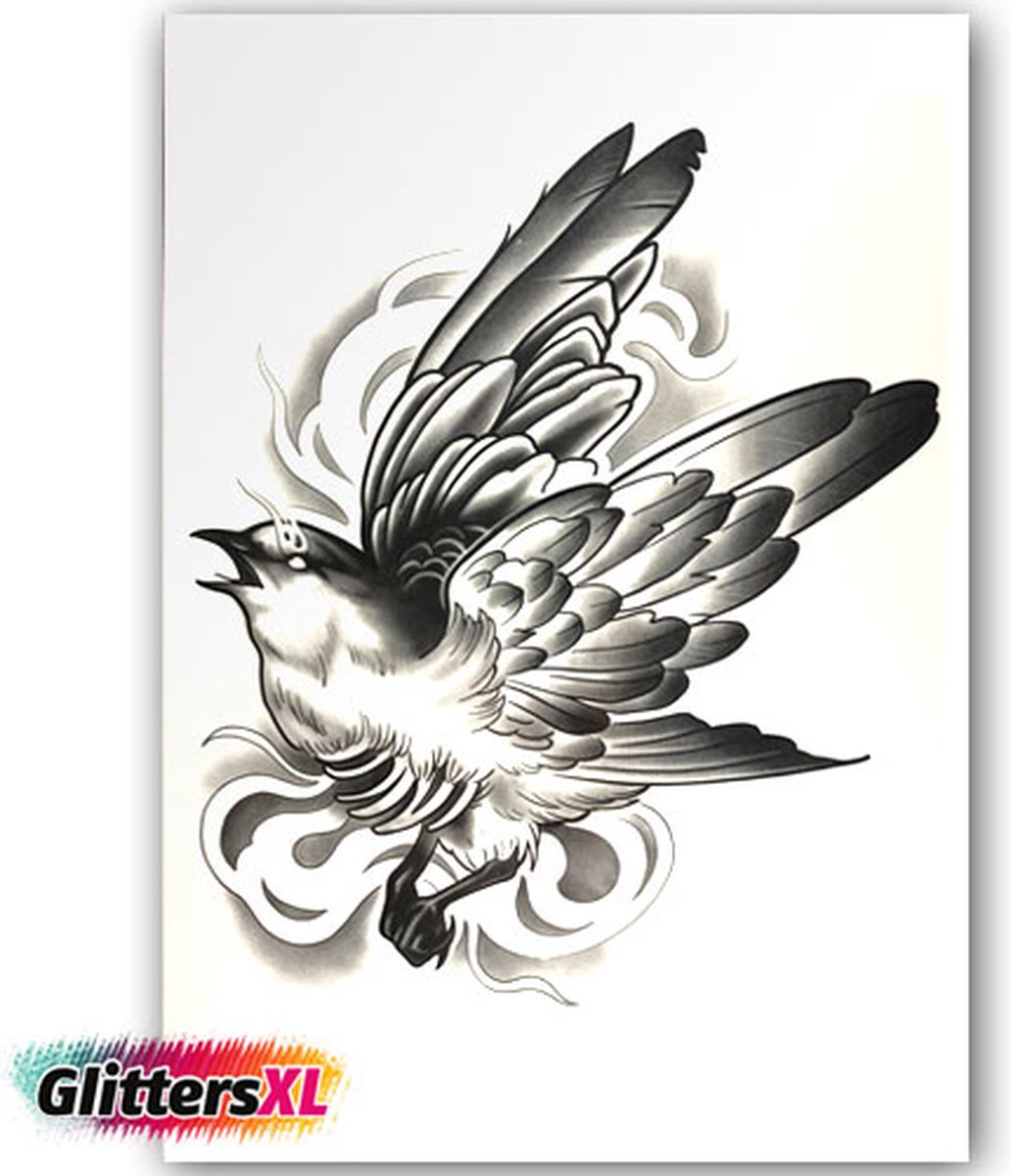 GlittersXL - Temporary Tattoo Duif (A5 formaat) [Neptattoo - Tijdelijke tatoeage - Nep Fake Tattoos - Water overdraagbare festival sticker henna outfit tattoo - Glitter tattoo - Volwassenen Kinderen Jongen Meisje]